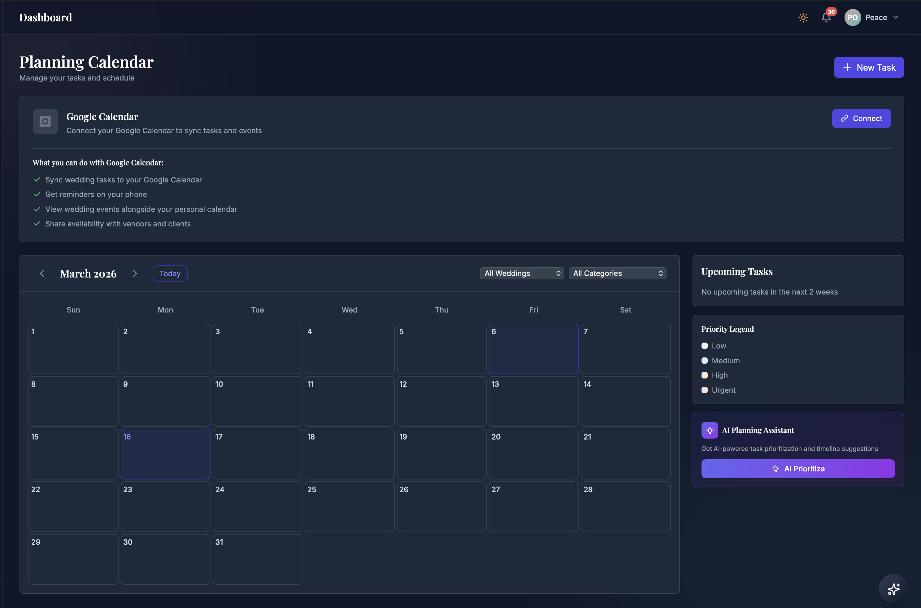 Calendar & Google Sync — Plan every milestone with a shared calendar that syncs to Google Calendar automatically.