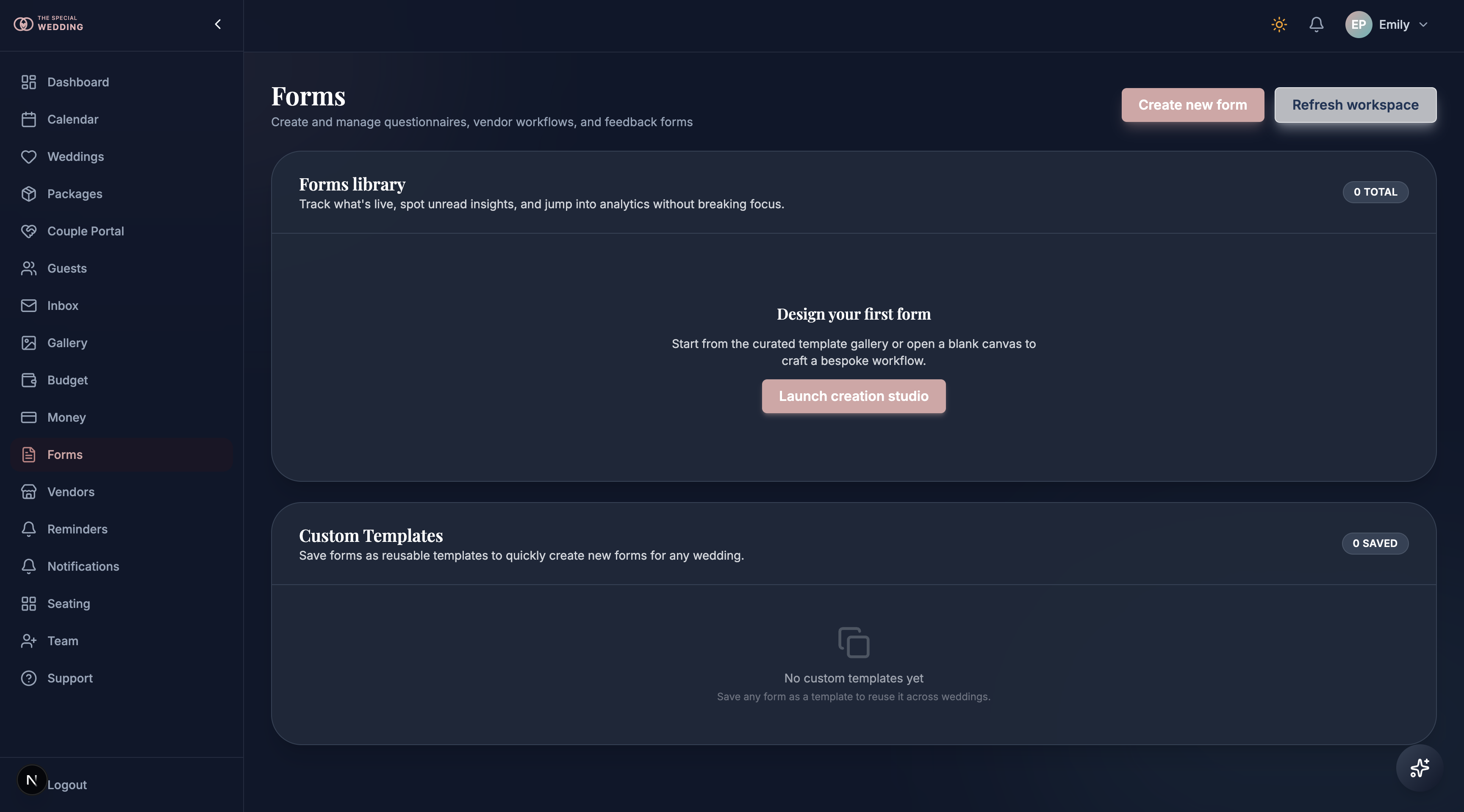 Forms Canvas — Build intake forms, questionnaires, and approval flows with a drag-and-drop canvas.
