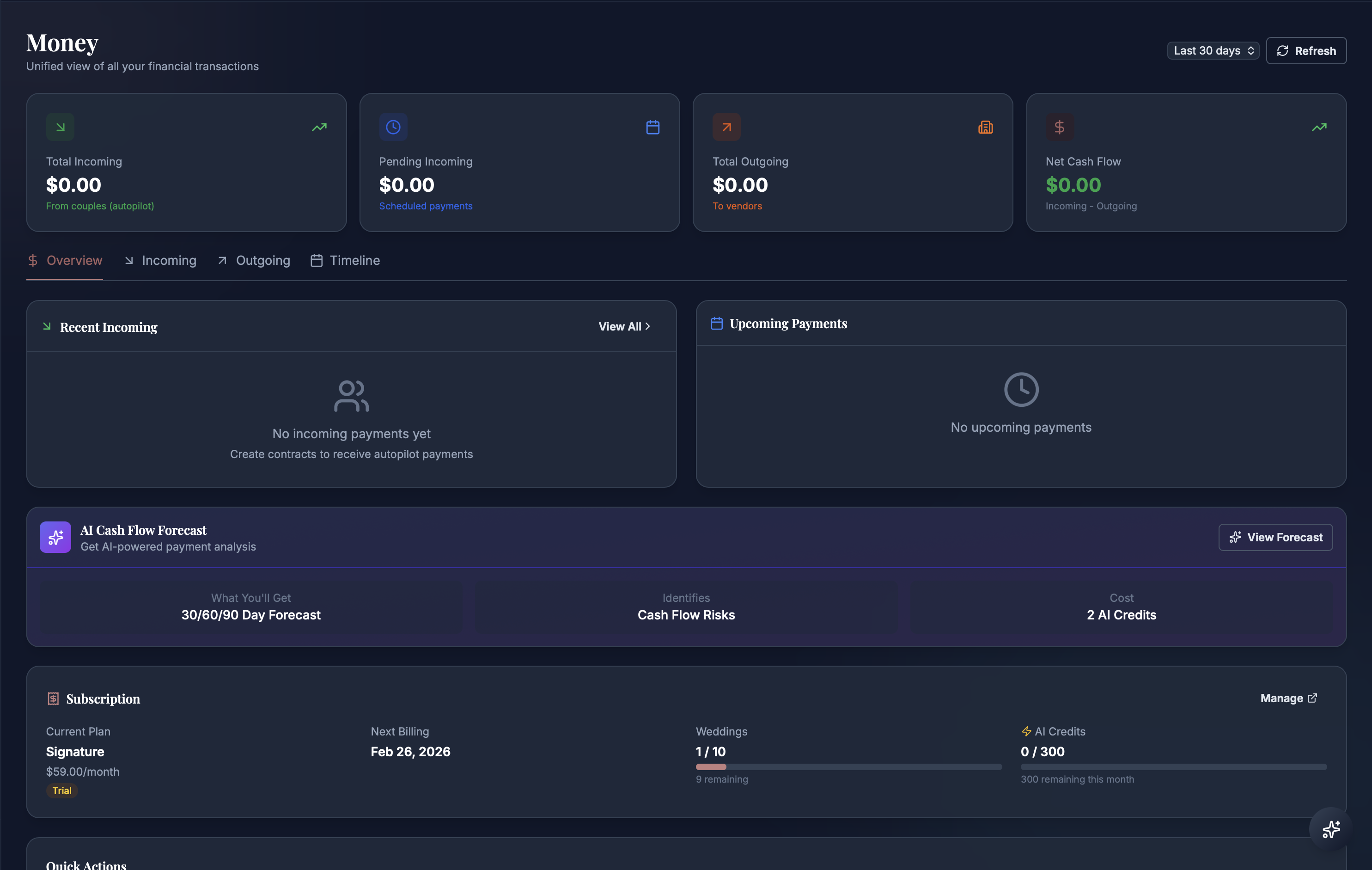 Payment Management — Track invoices, payment schedules, balances, and cash flow without a second finance tool.